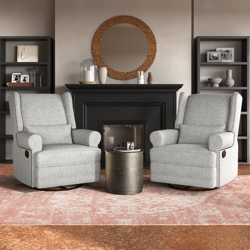 34" Wide Upholstered Manual Swivel Rocking Recliner,Set of 2, Light Gray