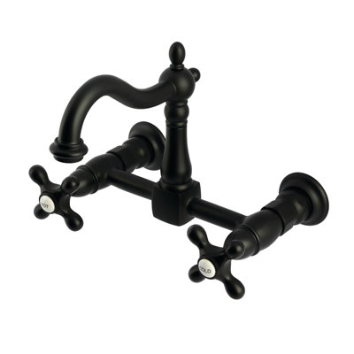 Kingston Brass Heritage Double-Handle 2-Hole Wall-Mount Bridge Kitchen Faucet
