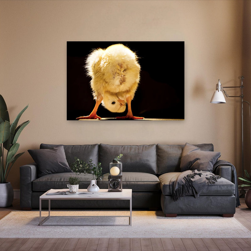 «Curious Yellow Chick Abstract Contemporary Bird Landscape Nature», reproduction d'art mural, 40" H x 60" W