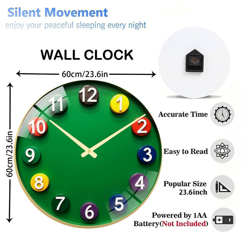 Horloge murale moderne en verre de 61 cm (24 pouces) avec casse-tête d'apprentissage coloré et numéroté pour enfants