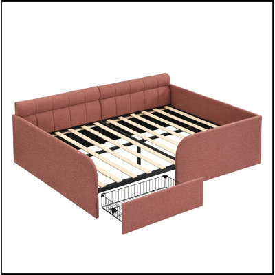 Cadre pleine grandeur en tissu bouclé Minerva avec tiroir de rangement