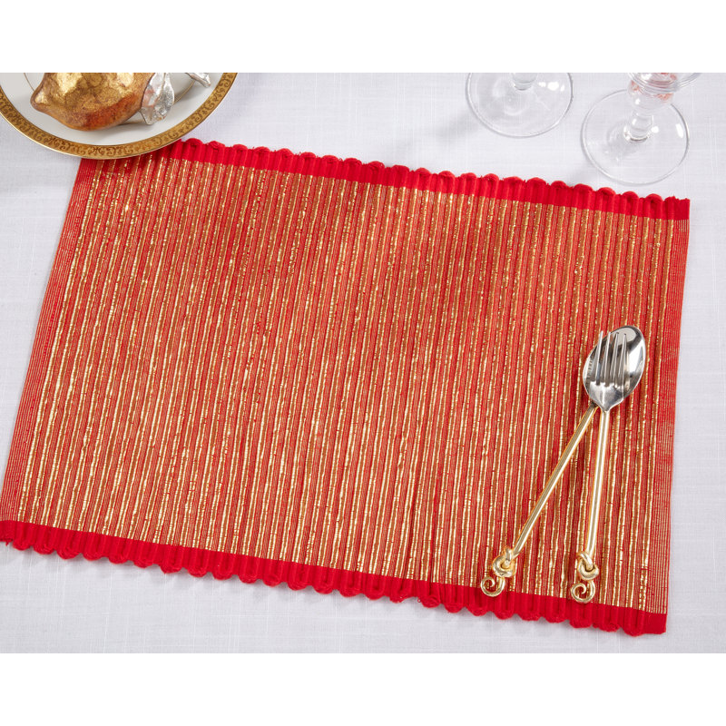 Red and Gold Ribbed Cotton Placemats Set of 4