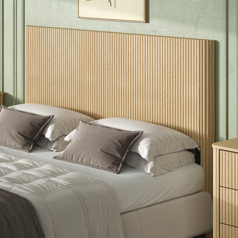 Wooden Headboard With Arched Corrugated,Fits Queen Size Beds, Oak