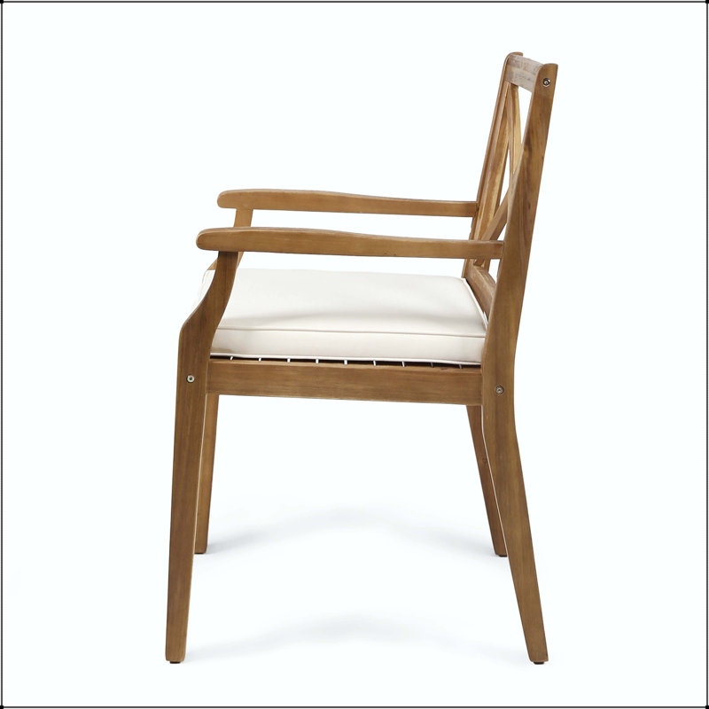 Chaise de salle à manger à accoudoirs en bois avec coussin crème résistant à l'eau (ensemble de 2)