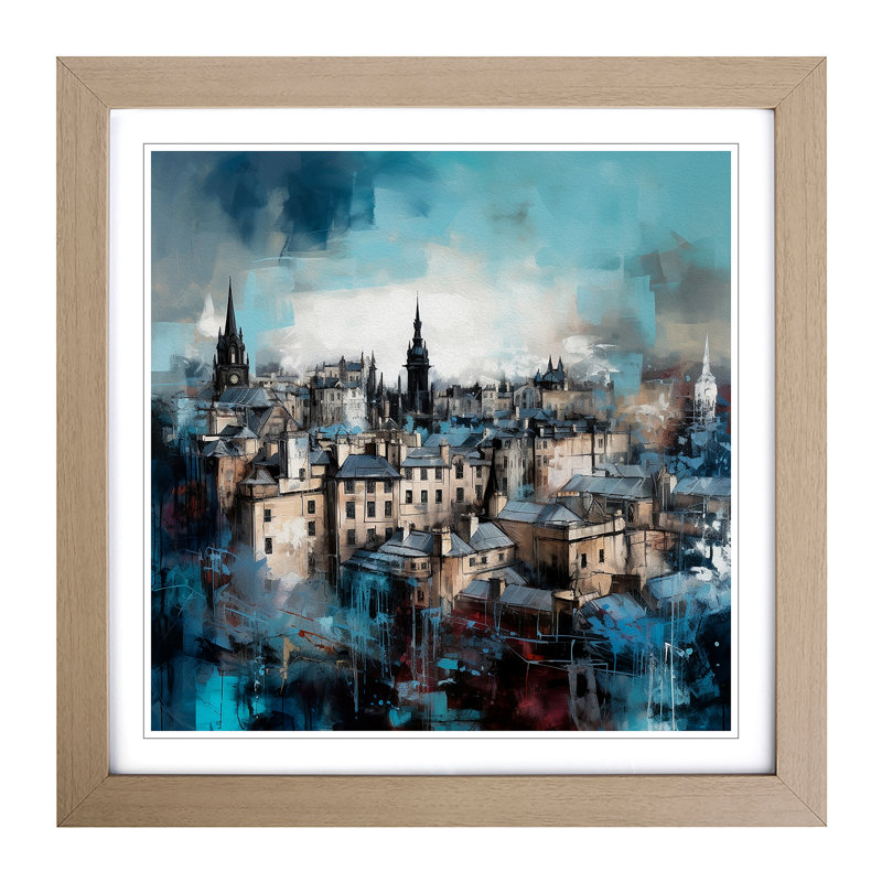 City Of Edinburgh Gestural Art - Single Picture Frame Print on Wood, Oak