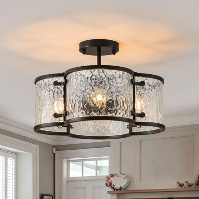 Plafonnier encastré 4 lumières 4 lumières, lustre noir 15,0 po avec verre transparent, pour îlot de cuisine