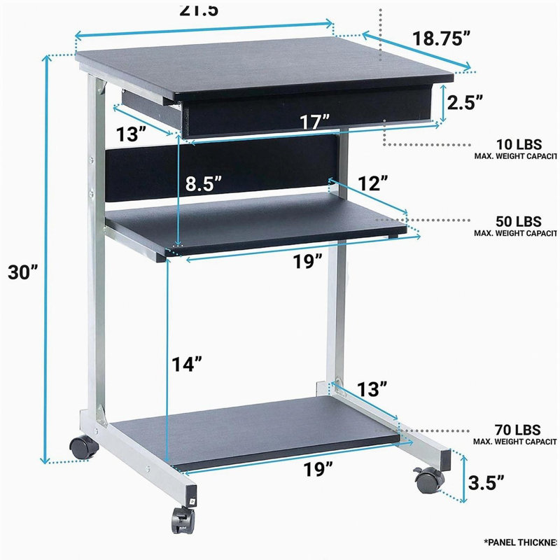 Rolling Laptop Cart with Storage, 