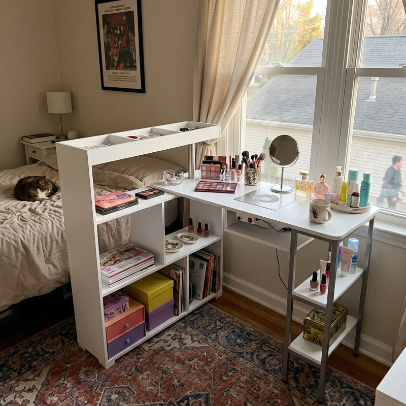 Nail Table With Built-In Electric Dust Collector | Adjustable Angle & 4-Tier Storage Rack