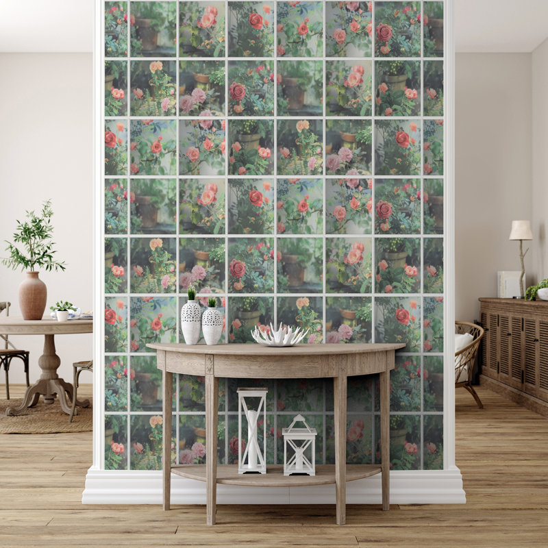 Papier peint rose trompe l'œil, Vert