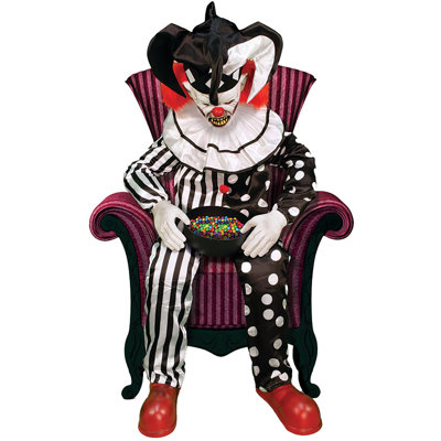 Scary Circus Clowns Haunted Hill Farm 54 In. Hartley the Sitting Scare Clown by Tekky, Motion-Activated Talking Jump-Scare Halloween Animatronic