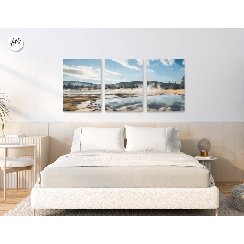 Parc national de Yellowstone, affiches, aquarelles, paysage naturel, H 24 po x l 54 po x P 0,75 po, Toile tendue