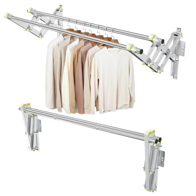 Portemanteau mural pliable - Double tringle longue de 44 po et 2 bases, acier inoxydable, robuste, multiusage (longueur de 44 po x 2 rangées)