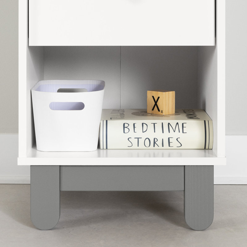 Soft Gray and White 1-Drawer Scandinavian Nightstand