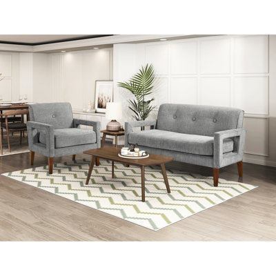 Mobilier de salon moderne 2 pièces: chenille grise et chaise avec ressorts ensachés, pieds en bois massif, revêtement à 3 places, pieds inclus, capacité de poids de 300 lb par
