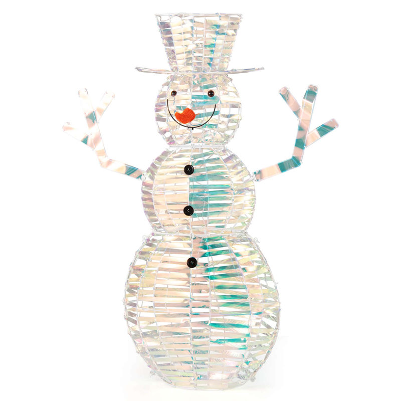 Bonhomme de neige de Noël irisé 4 pi avec 100 lumières à DEL blanches 