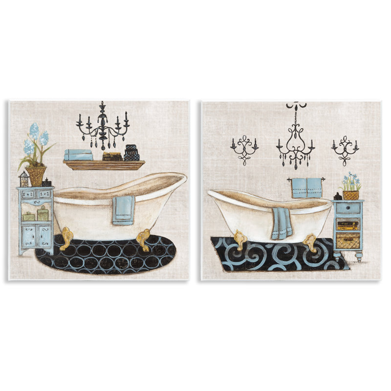 Ensemble de plaques murales bleues pour salle de bain 2 pièces, design par Janet Tava