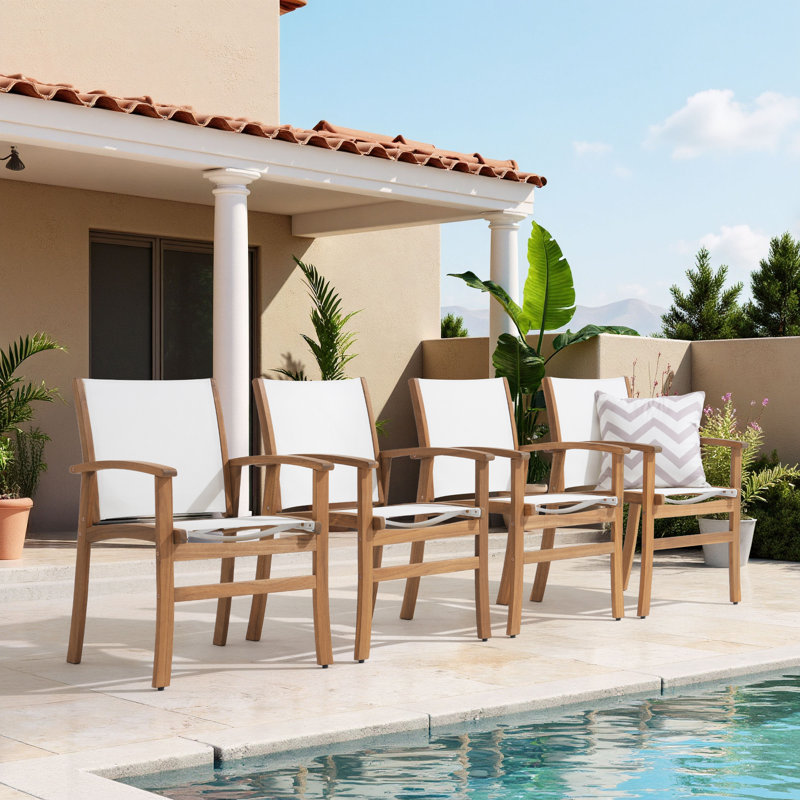 Chaises de salle à manger d'extérieur en bois d'acacia Patankar, Blanc
