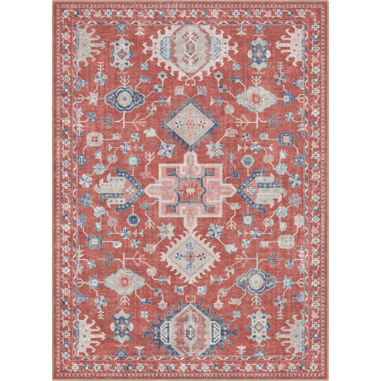 Bungalow Rose Aylena Crimson Medallion Floral Red Area Rug
