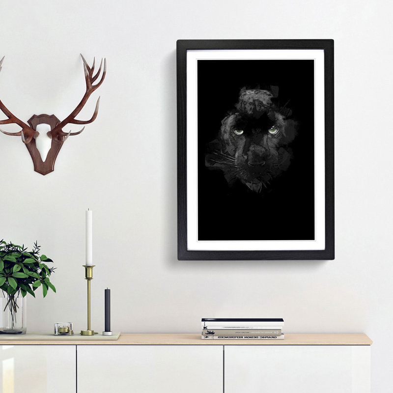 Black Panther in the Shadows in Abstract - Picture Frame Graphic Art Print on MDF, Black Framed, 65cm H x 48cm W x 2cm D