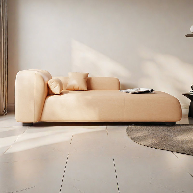 Méridienne Ruchma, Similicuir orange pâle, Chaise longue à accoudoir gauche