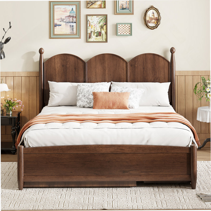 Queen Size Platform Bed With with 2 Big Drawers, Twin XL Size Trundle, Walnut