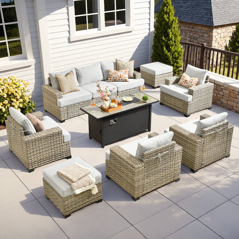 Harbin Wricker 7 - Person Outdoor Seating Group With Cushions, Light Gray, Yes