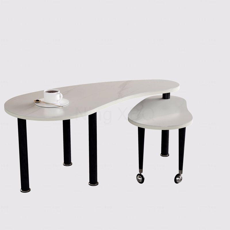 Table basse rotative contemporaine en bois avec pieds en caoutchouc massif pivotant sur 360 degrés avec un plateau de table en pierre frittée blanche de 6 mm pour le bureau de la chambre à coucher