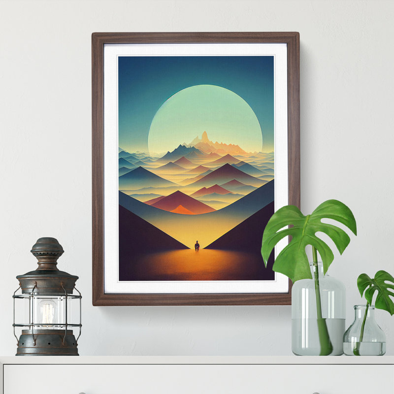 Abstract Art Mountain Sunset No.3 - Framed Print, 34cm H x 25cm W, Walnut