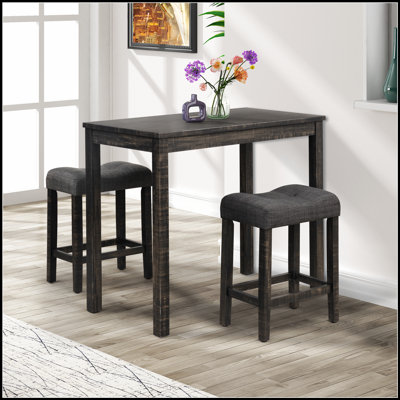Ensemble de salle à manger à hauteur de comptoir 3 pièces en bois Sora, gris, design moderne pour les petits espaces et un entretien facile