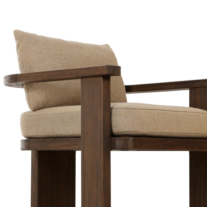 Tahana Outdoor Dining Armchair-Hayes Fog, Olympia Canvas, Stained Saddle Brown