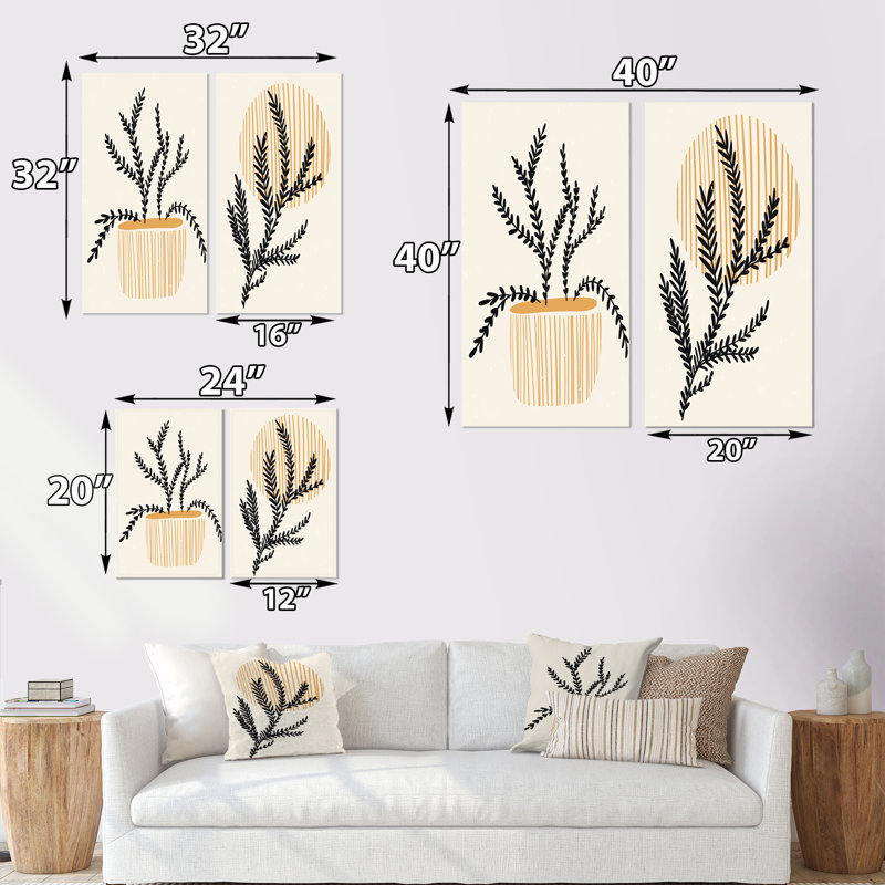 «Dark Silhouettes of Plants on Cream III», ensemble de 2 peintures, H 20 po x l 24 po x P 1 po, Toile tendue