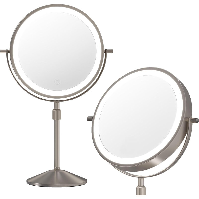 Miroir de maquillage lumineux avec grossissement 10X, miroir de coiffeuse à double face rotatif à 360 °, USB rechargeable avec éclairage 3 couleurs