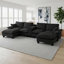 Canapé en U en forme de voilier avec porte-gobelets et rangement, port USB, 2 repose-pieds et 2 coussins-899164275