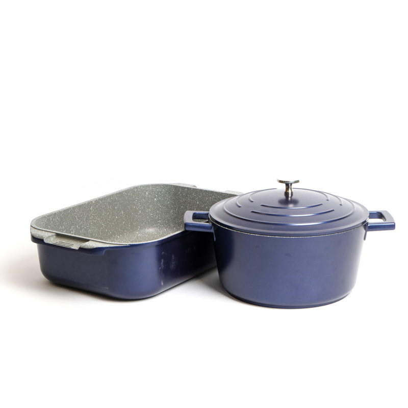 MasterClass 2pc Blue Cast Aluminium Cookware Set with 4L Casserole Dish, 34cm Roasting Pan