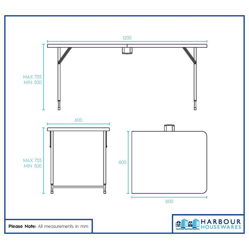 120cm Rectangular Adjustable Folding Table