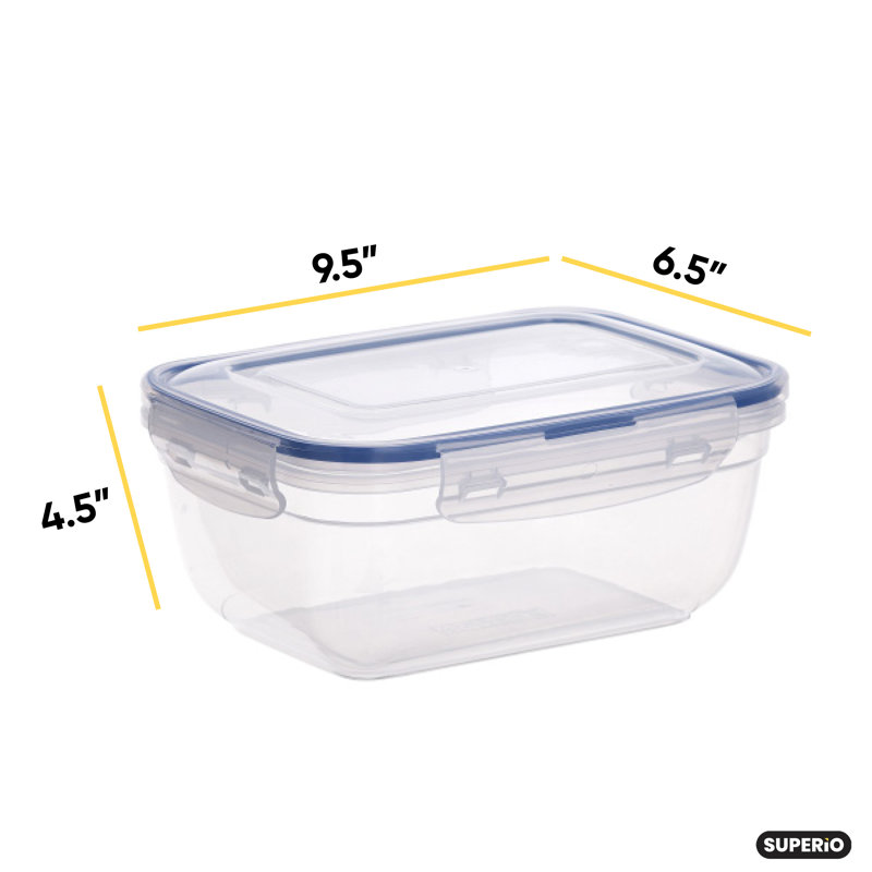 Superio Plastic Food Storage Container, Set Of 4, Airtight Lid With Latches (2.5 Quart)