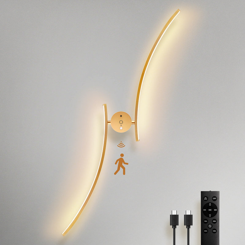 Applique murale 32 po, applique murale moderne à DEL à intensité variable, applique murale avec télécommande, Doré