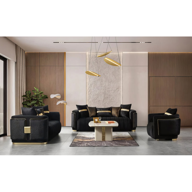 Ensemble 3 pièces en velours noir Karminna, Noir