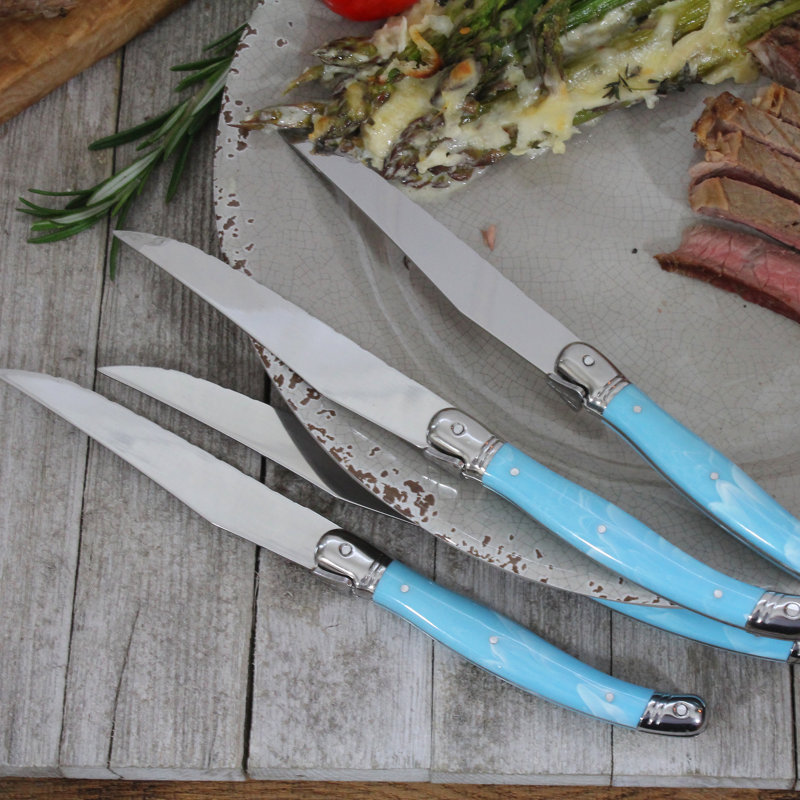 Ensemble de 4 couteaux à steak Laguiole French Home avec fausses poignées turquoise