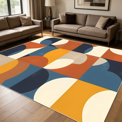 1PC Mid-Century Modern Geometric Overlapping Block Pattern area rugs for Living Room, Soft and Comfortable, Suitable for all seasons, easy-to-maintain, machine washable, suitable for dining room, bedroom, entryway, kitchen, Home Decor, Outdoor Decor.