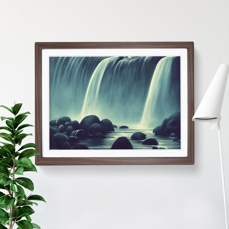 Illuminating Waterfall - Single Picture Frame Print, 46cm H x 64cm W x 2cm D, Walnut