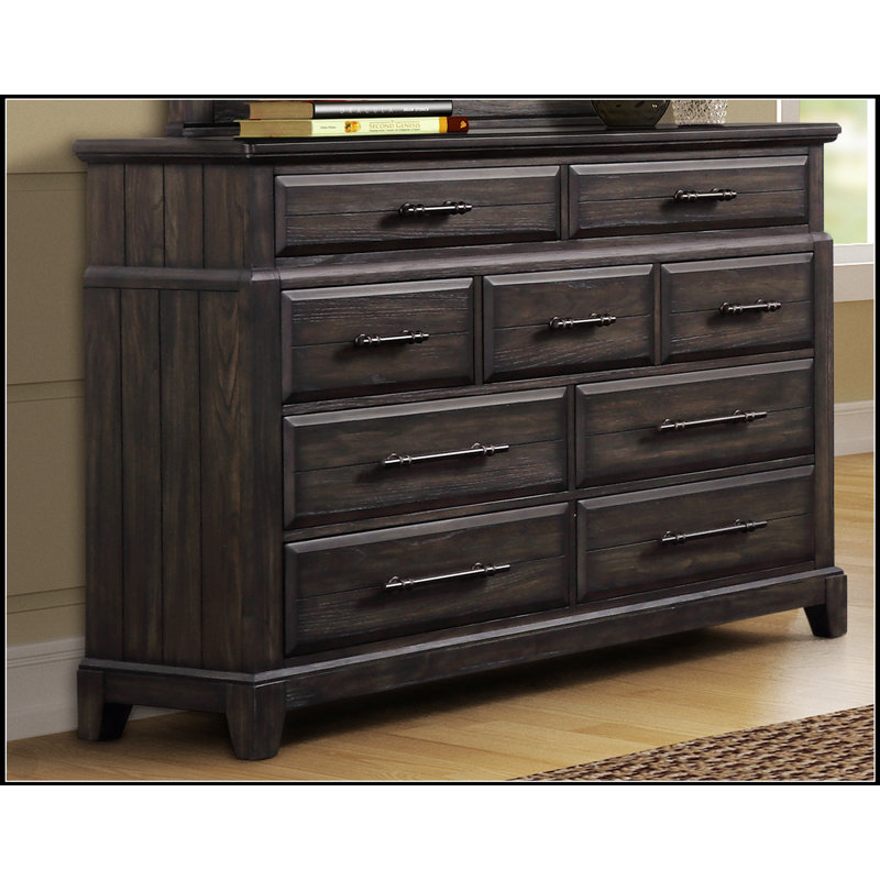 Commode 9 tiroirs avec rangement spacieux et finition élégante en acajou, parfaite pour les chambres organisées