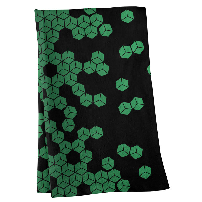 Serviette de thé à motif cube culbuté, Sergé de coton, Vert / Noir