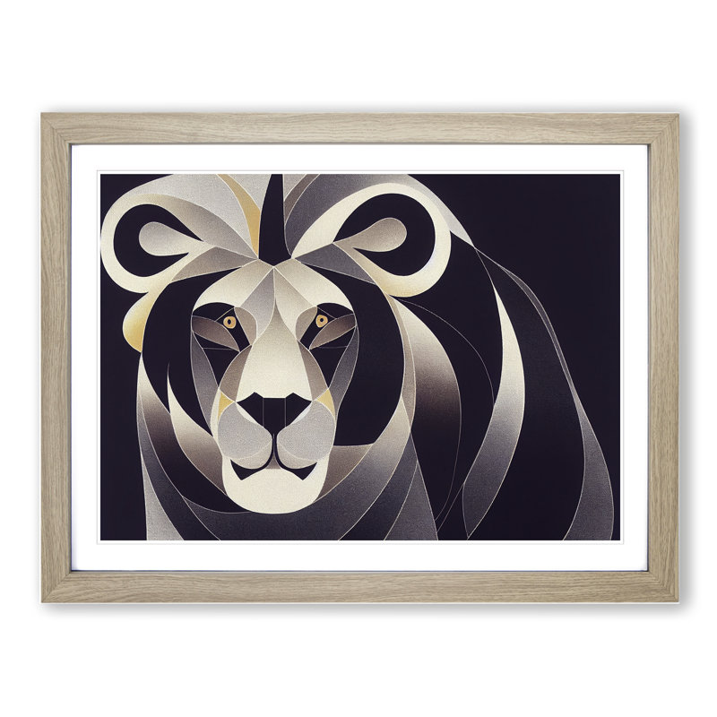 Cosmopolitan Abstract Lion - Single Picture Frame Print, 46cm H x 64cm W x 2cm D, Oak