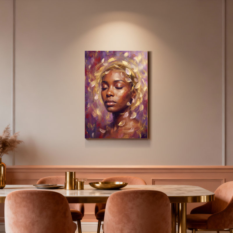 Portrait de pétales dorés sur toile tendue, H 24 po x l 16 po