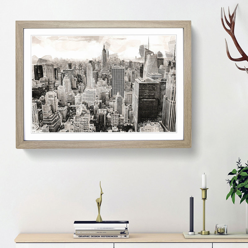 A New York Skyline in Abstract - Picture Frame Graphic Art Print, Oak Framed, 36cm H x 48cm W x 2cm D
