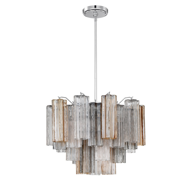 Arras Dimmable Tiered Chandelier, Gray/Yellow, Polished Chrome, 14" H x 19.75" W x 19.75" D