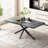 55.11" -70.86" Retro Rectangular Stretch Dining Table, Dark Gray Stone Top And Black Relief Plate Fine Sand Cross Iron Foot Base Dining Table, With Storage Box.-1911333494