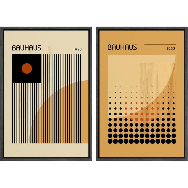 Bauhaus Mid-Century Modern Grid Pattern Abstract Shapes Modern Artwork Minimalist Bedroom, Black, 36" H x 48" W