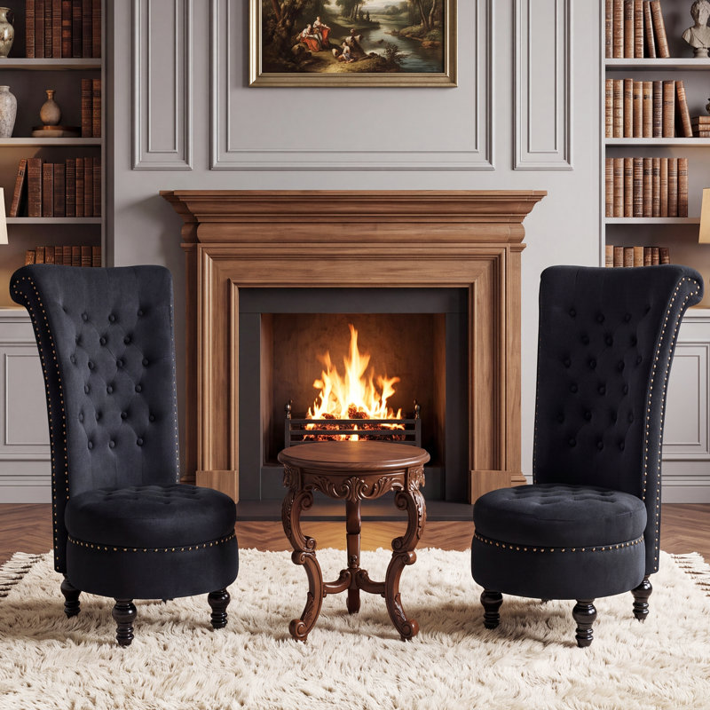 Jairaj Upholstered Accent Chair, Black Velvet, 1